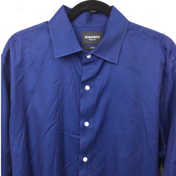 Bonobos Slim Fit Textured Dot Collared Button Down Dress Shirt Blue Men's XL - Picture 2 of 11